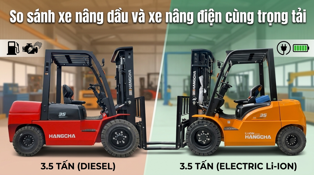 Xe nâng dầu và xe nâng điện: Cuộc đối đầu cùng trọng tải