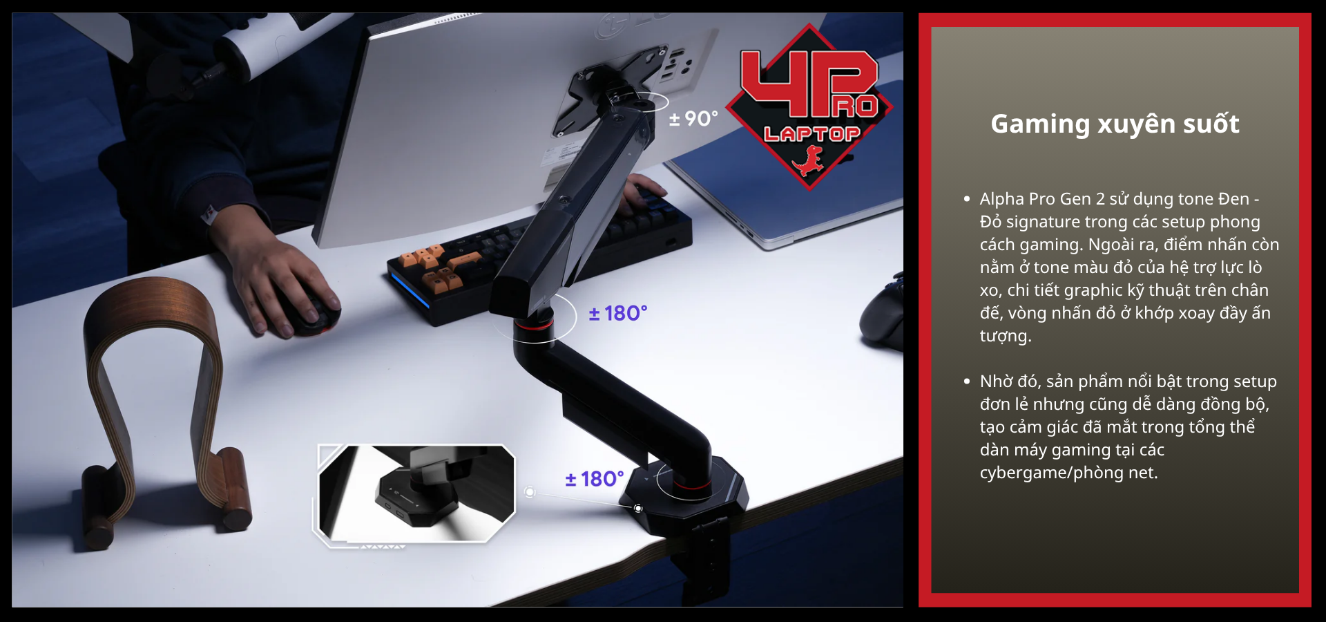 Tay Arm / Giá đỡ màn hình / Tay nâng màn hình HyperWork Alpha Pro 2