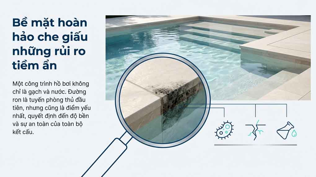 Bề mặt dùng keo chà ron hồ bơi