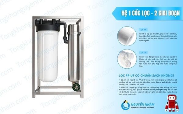 Lọc tổng chung cư UF 3000L – Hệ 1 cốc béo, Khung đứng
