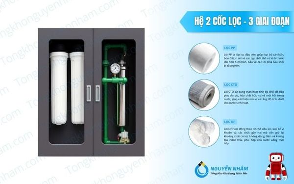 Lọc tổng chung cư UF 3000L – Hệ 2 cốc béo, Tủ sơn tĩnh điện