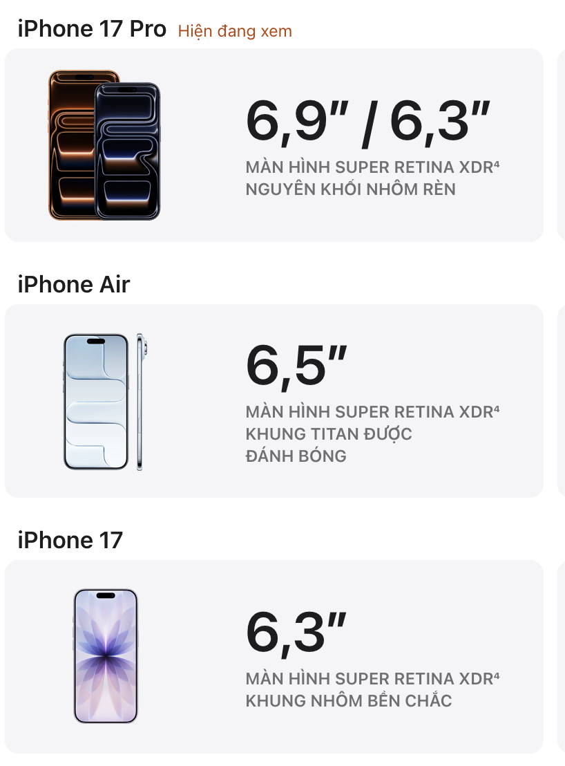 Màn hình iphone 17