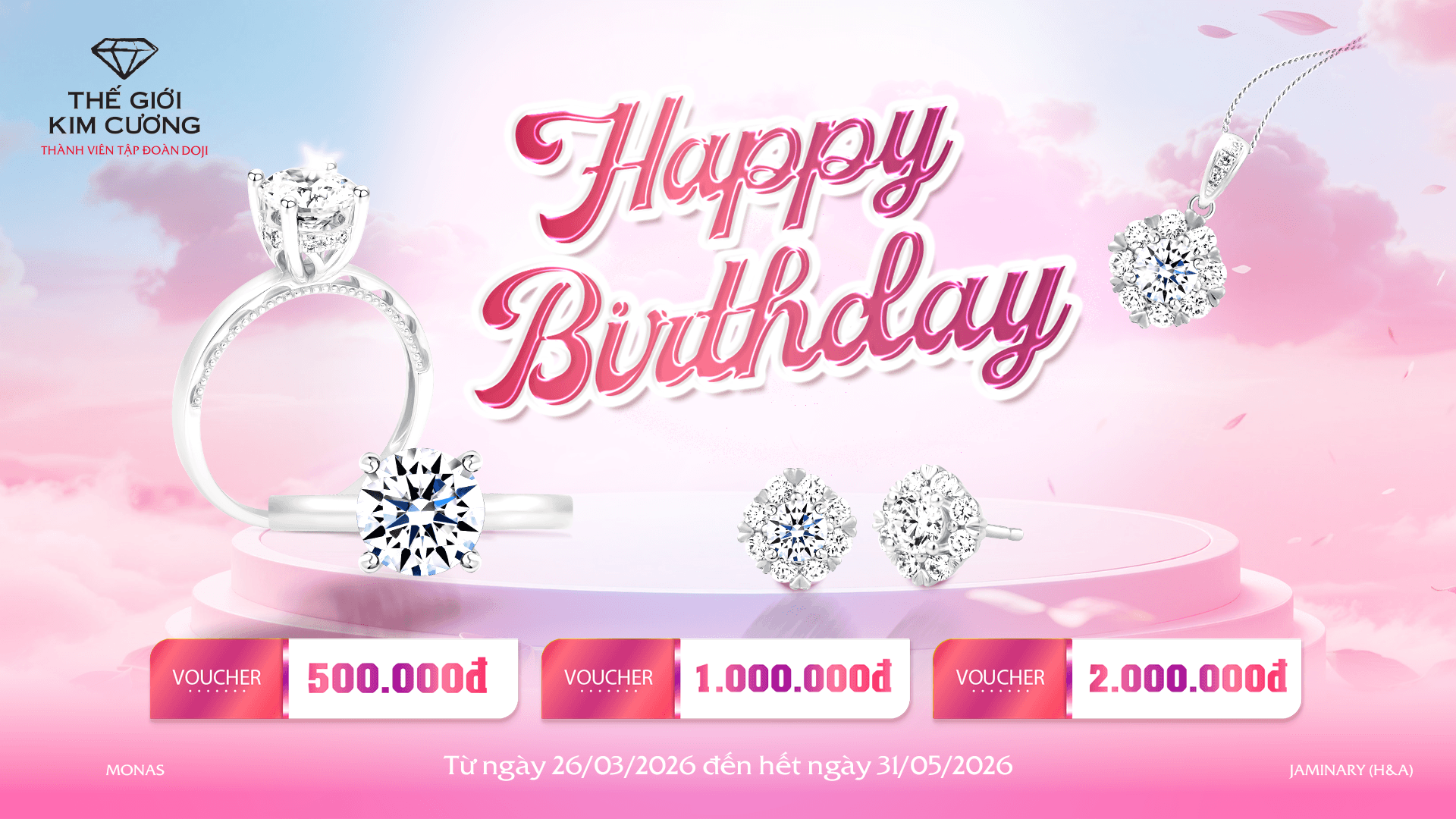 Thế Giới Kim Cương tặng hàng ngàn voucher mừng sinh nhật Khách hàng T4.2026