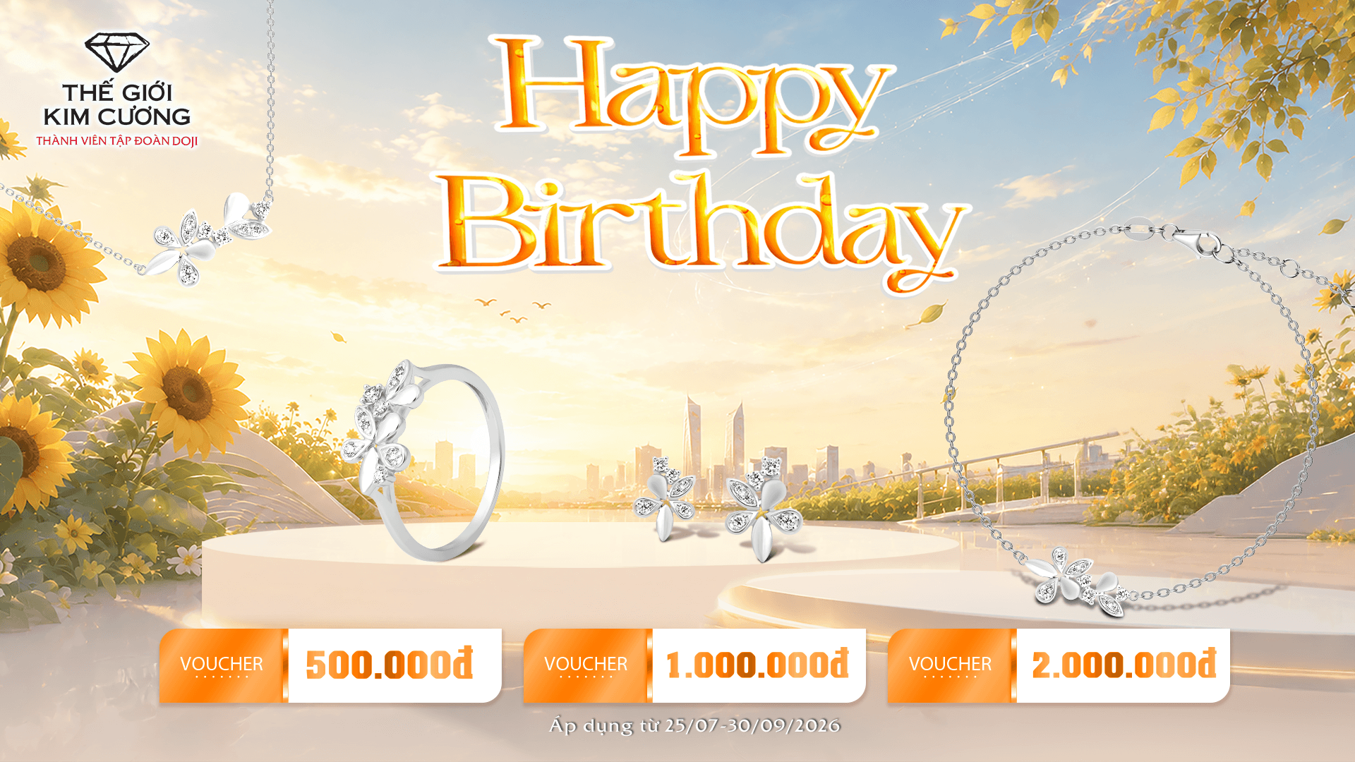 Thế Giới Kim Cương tặng hàng ngàn voucher mừng sinh nhật Khách hàng T8.2026