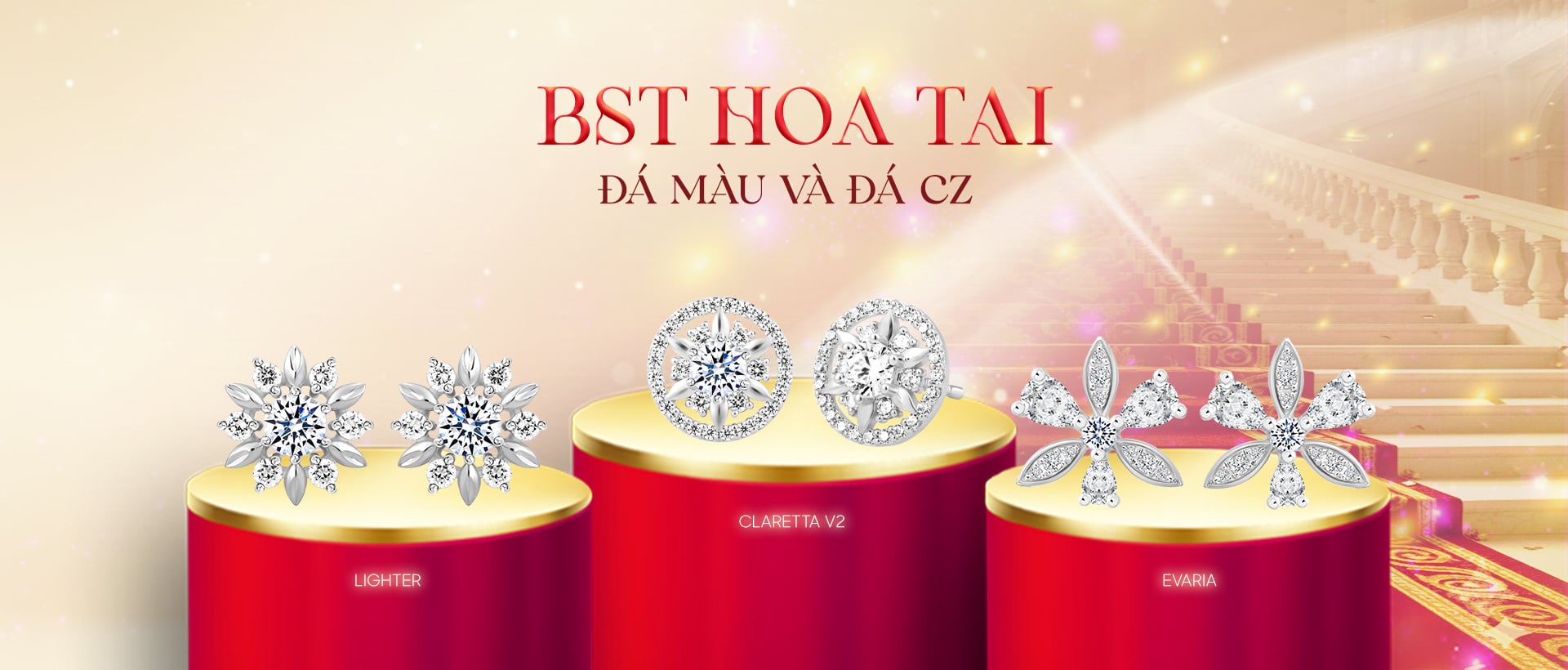 Hoa tai đá CZ & đá màu