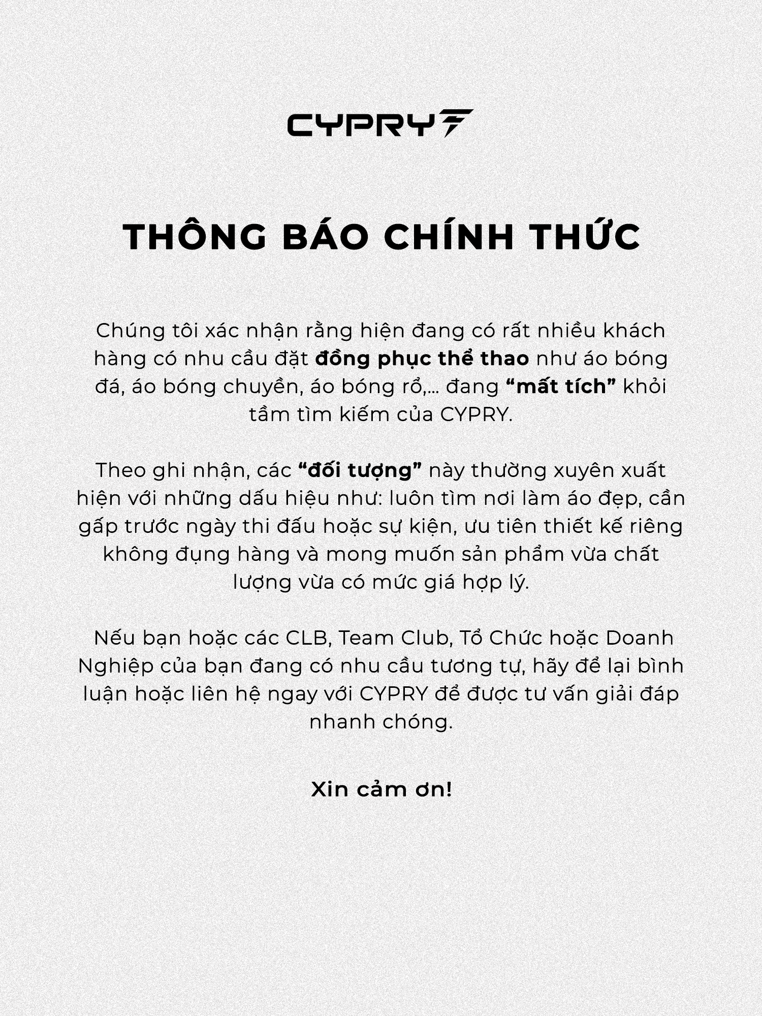 THÔNG BÁO “KHẨN” TỪ CYPRY