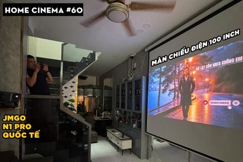 SETUP HOME CINEMA VỚI JMGO N1 PRO QUỐC TẾ VÀ MÀN CHIẾU ĐIỆN 100 INCH