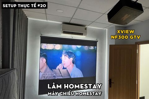LẮP ĐẶT XVIEW NF300 GTV CHIẾU TRỰC TIẾP LÊN RÈM CỬA CHO LÂM HOMESTAY THỦ ĐỨC