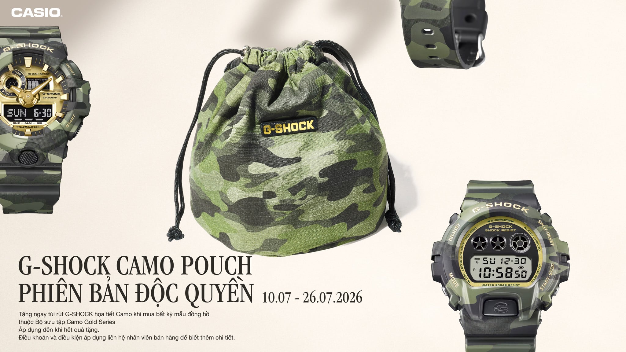 Tặng túi G-SHOCK hoa văn CAMO