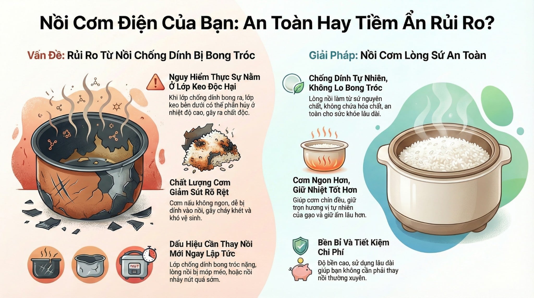 Nồi Cơm Điện Bị Bong Tróc: Dùng Tiếp Hay Vứt Ngay? (Sự Thật Về Lớp Chống Dính)