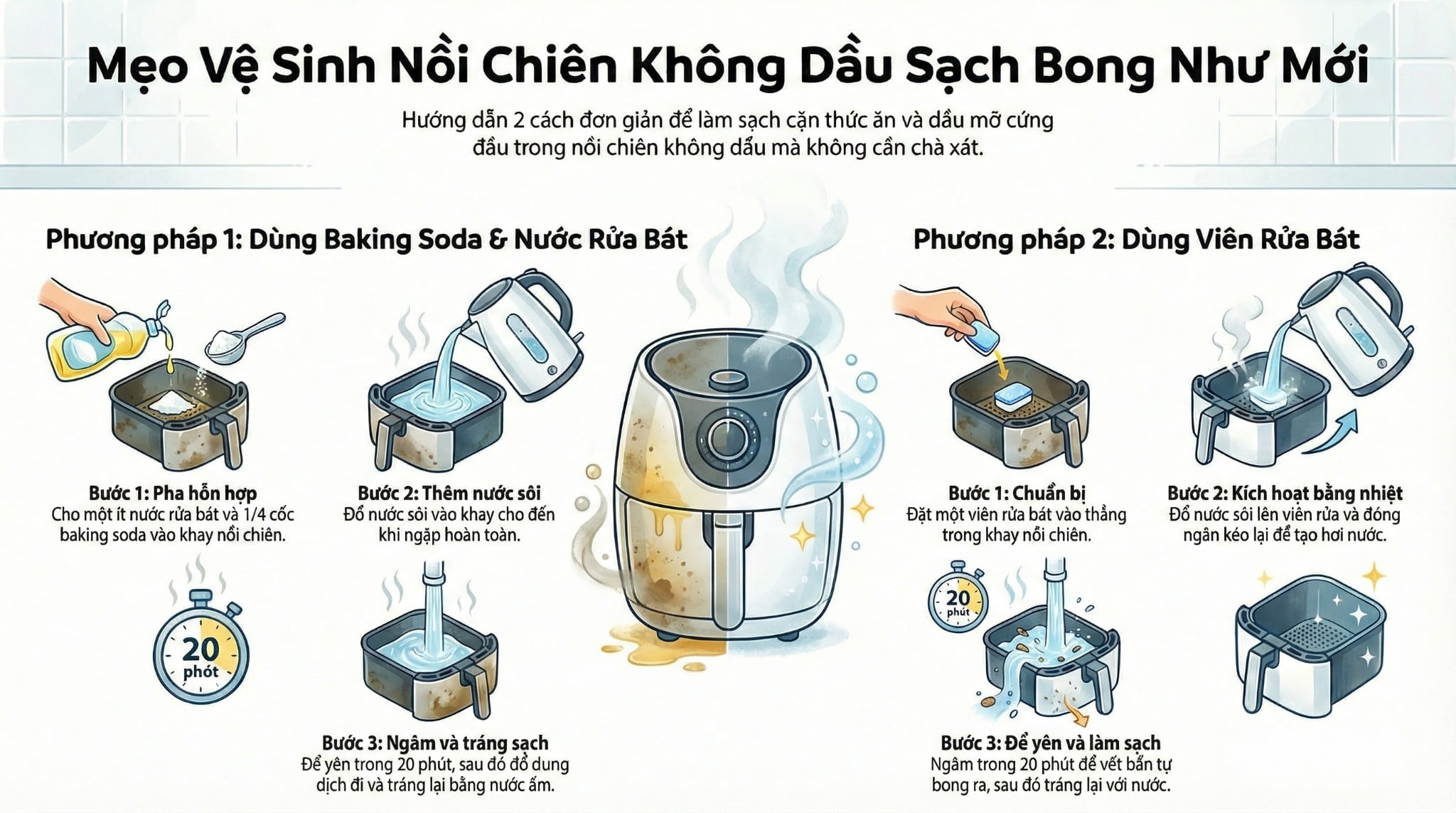 Vệ Sinh Nồi Chiên Không Dầu Sạch Bong Kin Kít: Chỉ Cần 2 Thứ Này, Không Cần Chà Rửa!