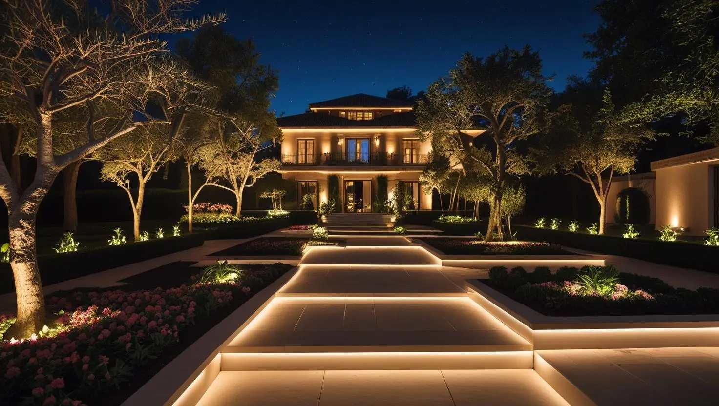 Thiết kế hệ thống đèn LED chiếu sáng sân vườn biệt thự: Kiến Tạo Không Gian Đẳng Cấp