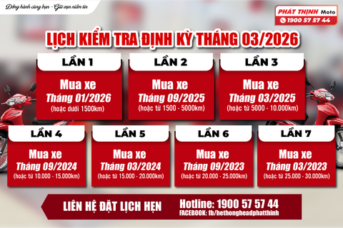 🔧 LỊCH KIỂM TRA ĐỊNH KỲ XE MÁY HONDA THÁNG 03/2026