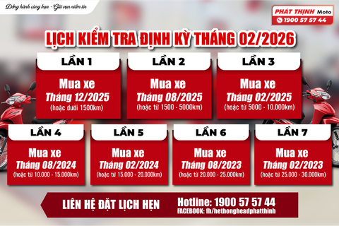 🔔 LỊCH KIỂM TRA XE ĐỊNH KỲ – THÁNG 02/2026
