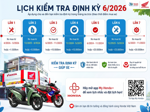 📣 NHẮC LỊCH KIỂM TRA ĐỊNH KỲ THÁNG 6/2026 🛵🔧
