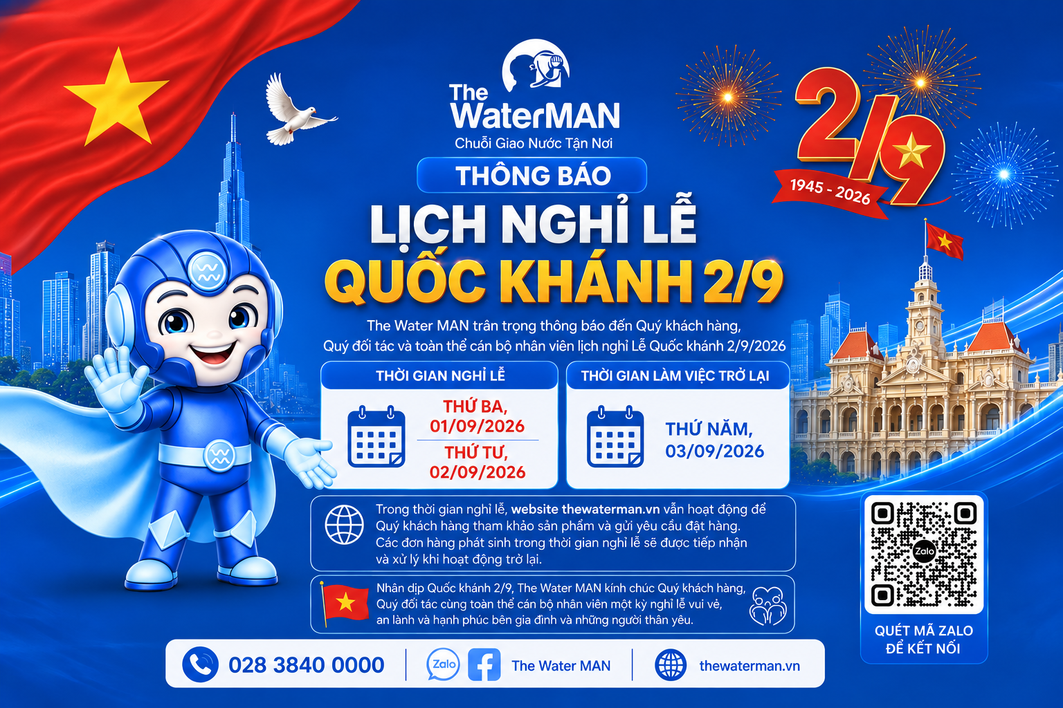Thông báo lịch nghỉ Lễ Quốc Khánh 2026