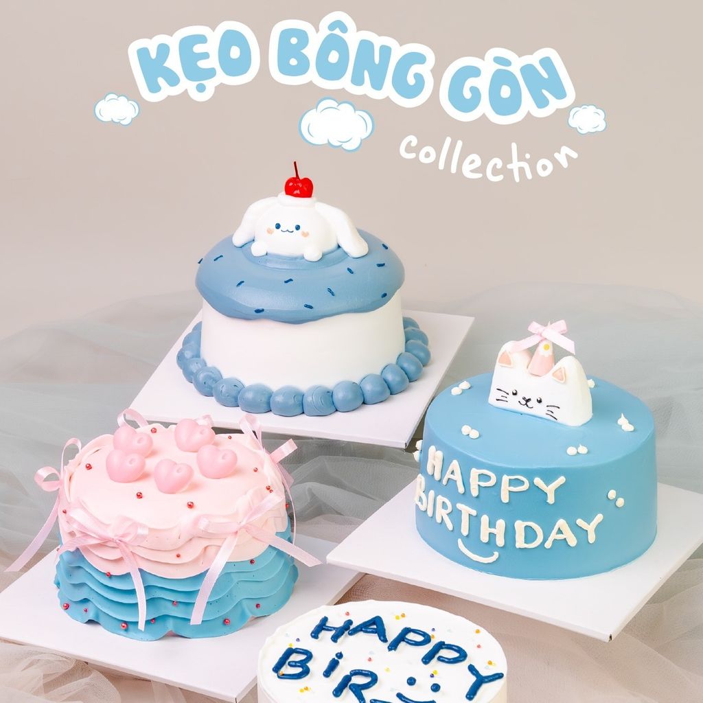 Bộ Sưu Tập Bánh Kem Sinh Nhật Tone Xanh Dương Hồng - Ngọt Ngào Như Kẹo Bông Gòn