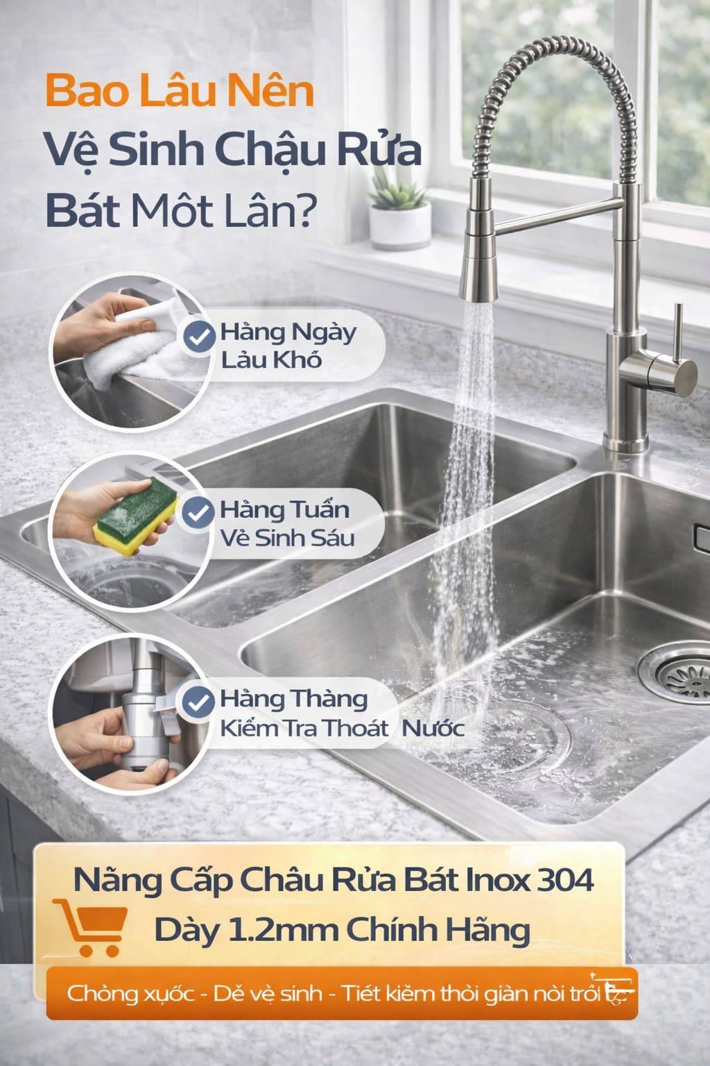 Bao Lâu Nên Vệ Sinh Chậu Rửa Bát Một Lần?