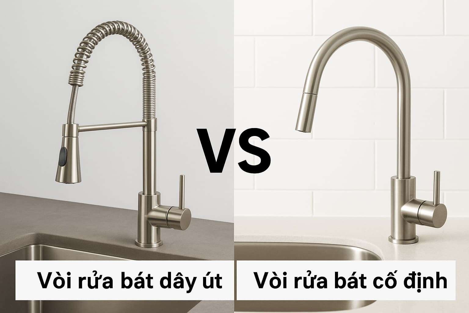 So sánh vòi rửa bát dây rút và vòi cố định – Nên chọn loại nào?