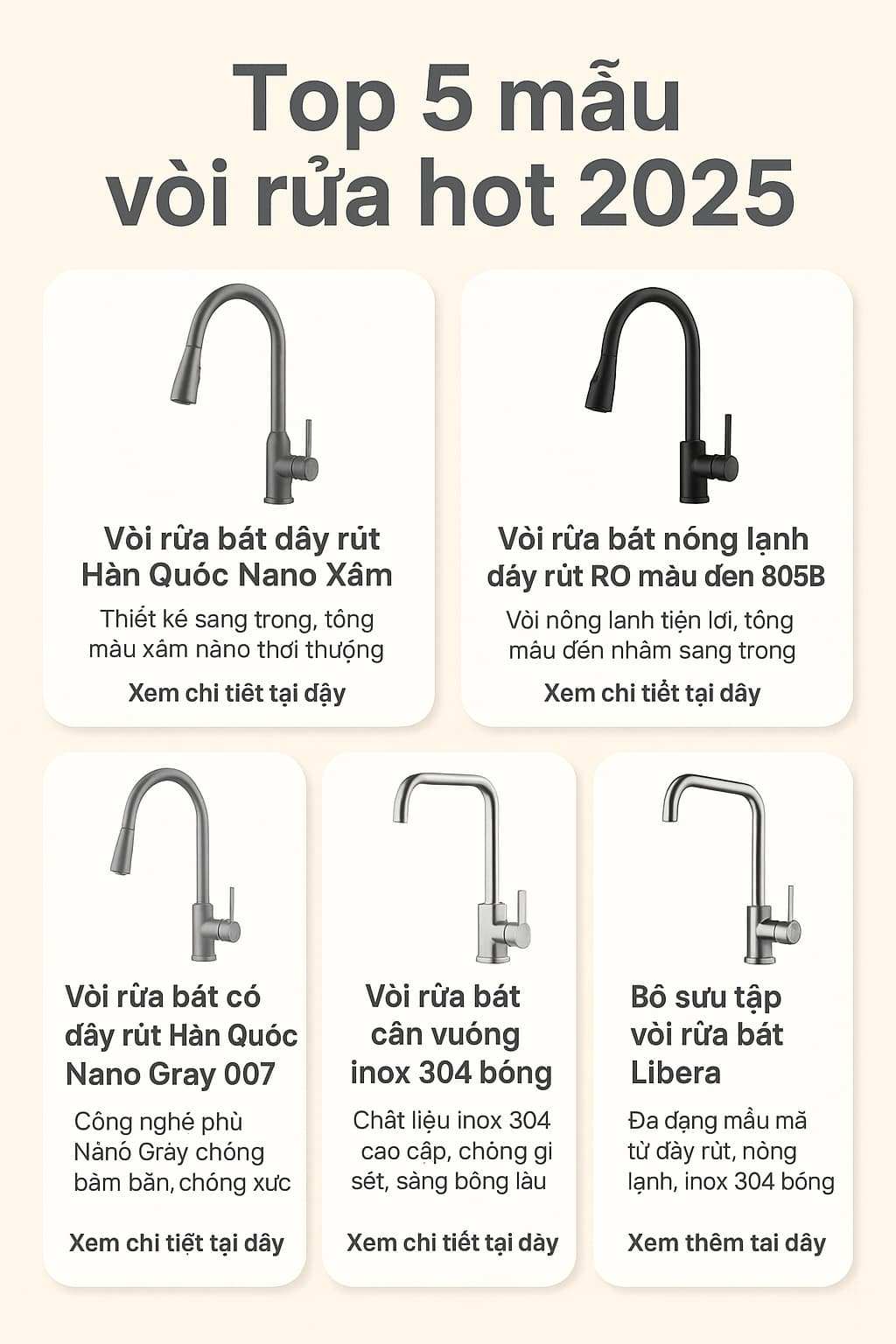 Top 5 mẫu vòi rửa bát hot 2025 – Đẹp, bền, tiện nghi