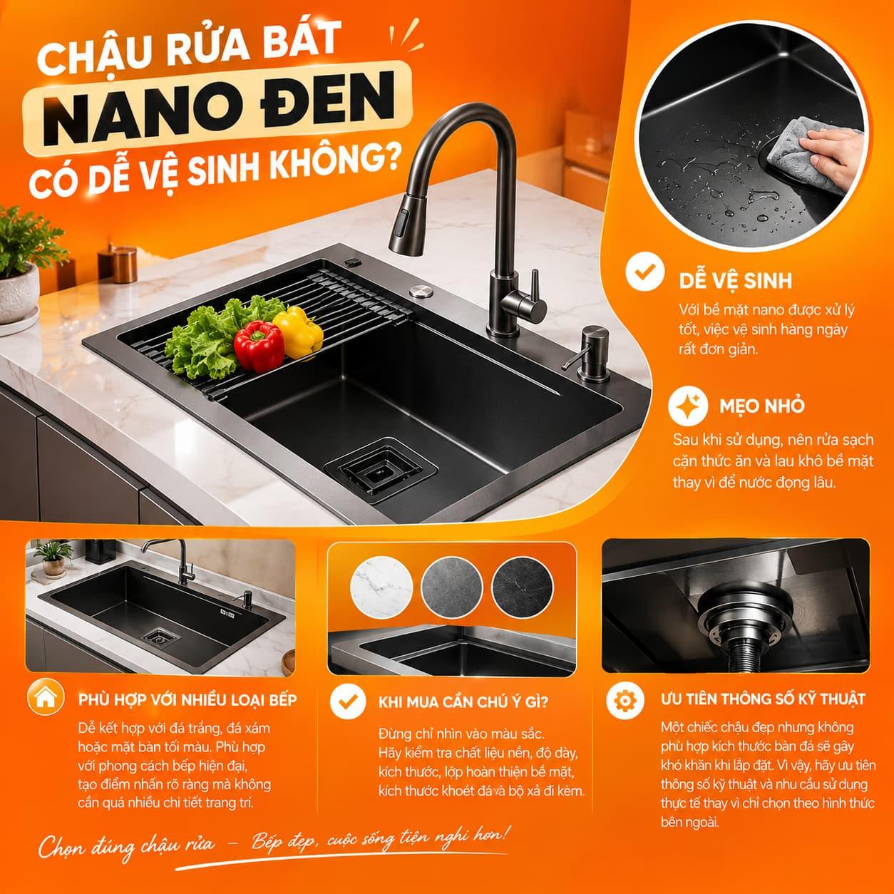 Chậu Rửa Bát Nano Đen Có Dễ Vệ Sinh?