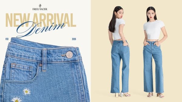NEW ARRIVAL DENIM – Quần Jeans Nữ Ống Suông Thêu Họa Tiết FWJN25FH08C