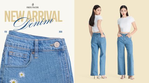 NEW ARRIVAL DENIM – Quần Jeans Nữ Ống Suông Thêu Họa Tiết FWJN25FH08C