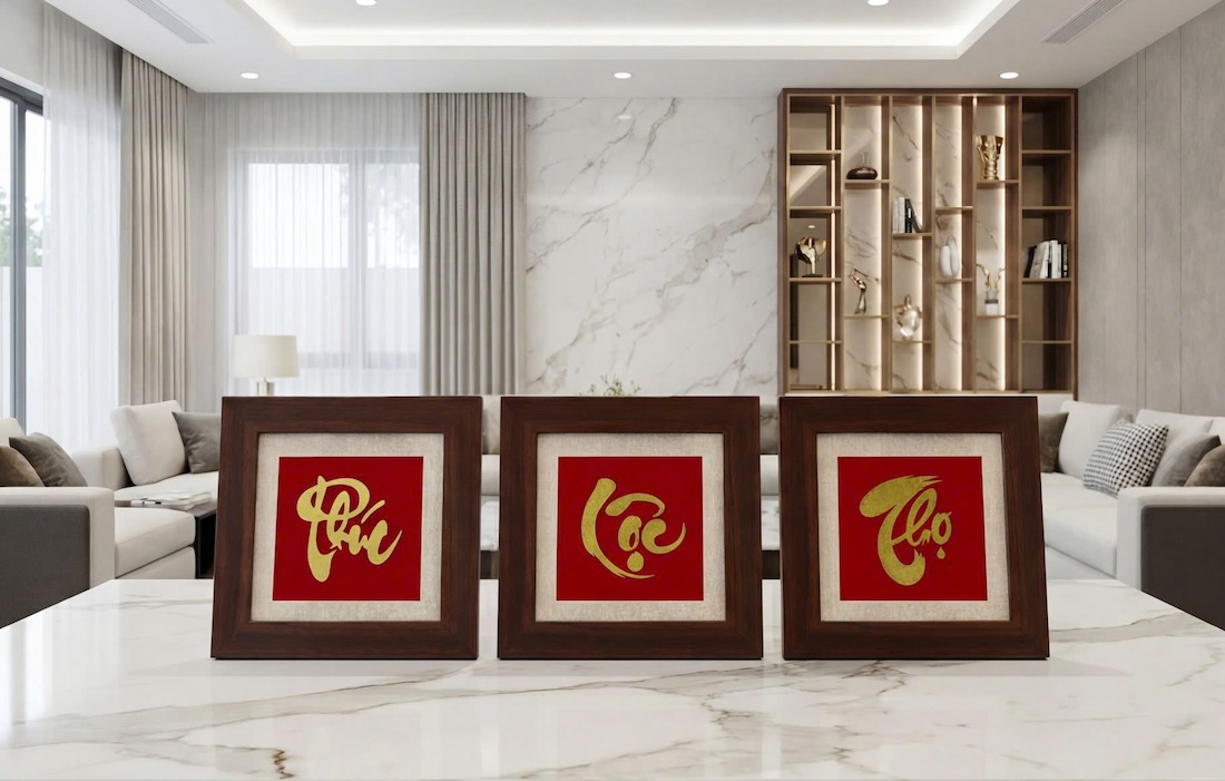 Bộ tranh Phúc Lộc Thọ mạ vàng