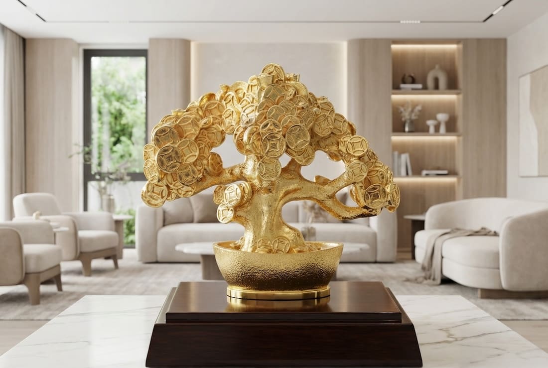 Cây kim tiền mạ vàng, cây kim tiền phát tài dát vàng 24k