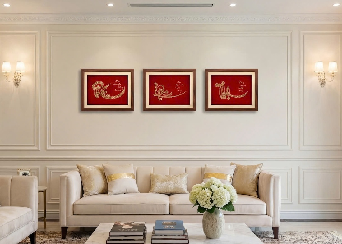 tranh chữ Phúc Lộc Thọ mạ vàng 24K