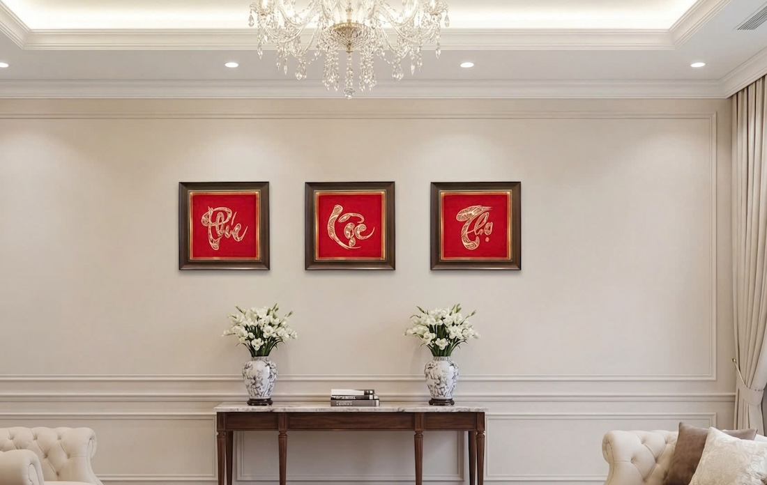 tranh Phúc Lộc Thọ mạ vàng 24K