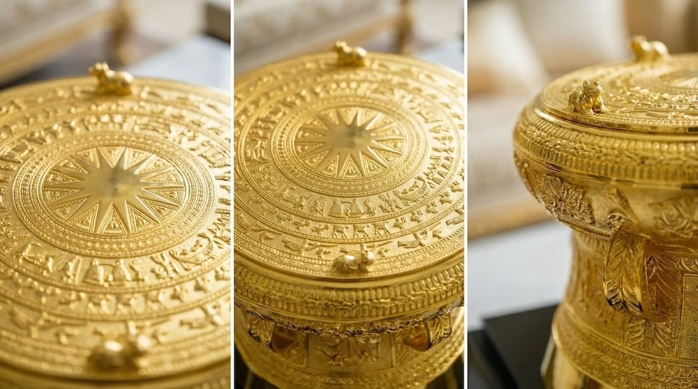 Trống đồng mạ vàng, trống đồng dát vàng 24k