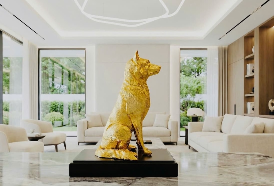 tượng chó trấn an gia mạ vàng 24K