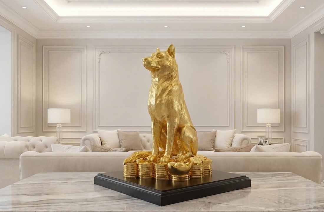 tượng khuyển mạ vàng 24k