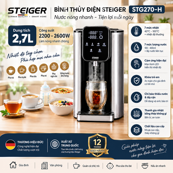 Bình thủy điện Steiger STG270-H 2.7L công suất 2600W
