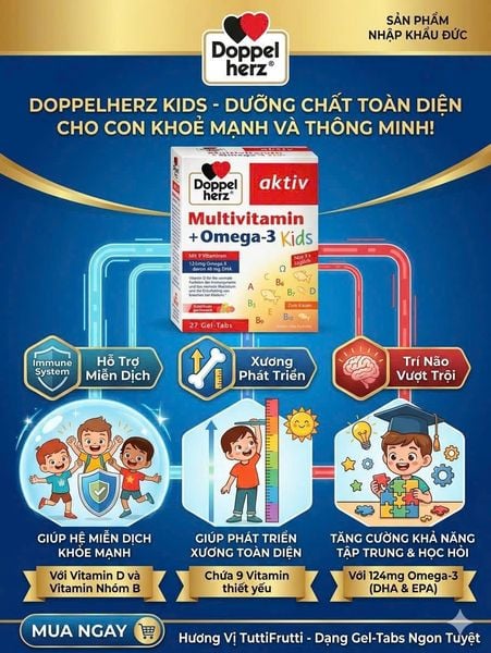 Doppelherz Aktiv Multivitamin Omega 3 Kids 27 viên nhai bổ sung DHA vitamin cho trẻ em của Đức