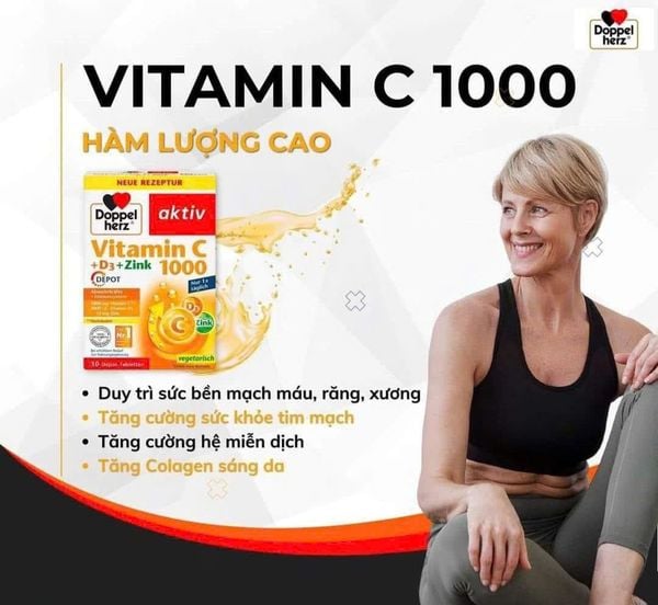 Viên uống Doppelherz Vitamin C 1000mg kết hợp Vitamin D3 và Kẽm Zinc Depot chính hãng Đức