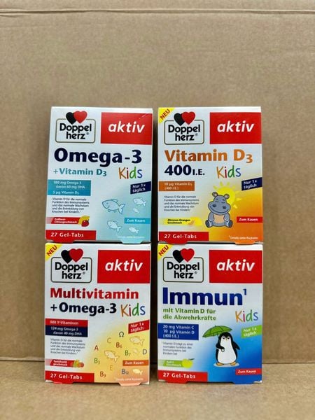 Viên nhai Doppelherz Aktiv Multivitamin + Omega-3 Kids bổ sung DHA và 9 vitamin thiết yếu cho trẻ em.