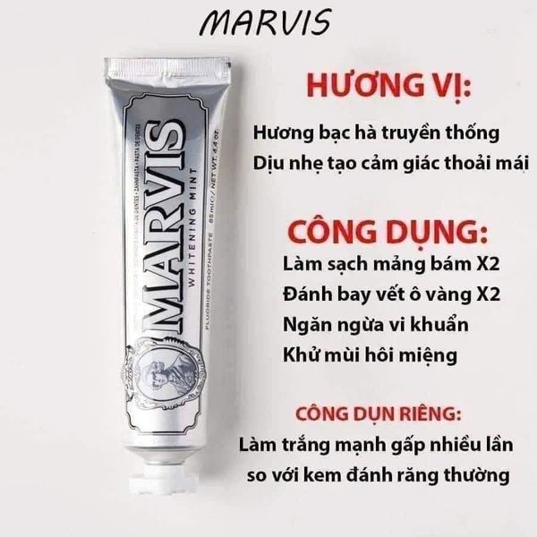 Kem đánh răng Marvis Whitening Mint xuất xứ Italy