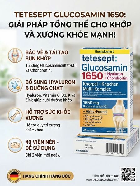 Tetesept Glucosamin 1650 Hyaluron Chondroitin 40 viên chính hãng Đức hỗ trợ xương khớp