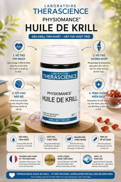 Omega 3 Therascience Huile de Krill chứa EPA DHA và Astaxanthin hỗ trợ tim mạch, não bộ và chống oxy hóa