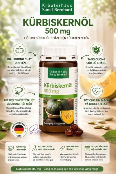Kürbiskernöl Sanct Bernhard hỗ trợ chăm sóc tuyến tiền liệt và hệ tiết niệu