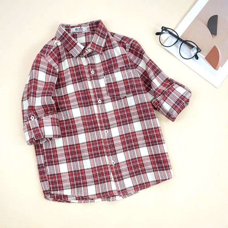 Áo sơ mi bé trai dài tay phối sọc