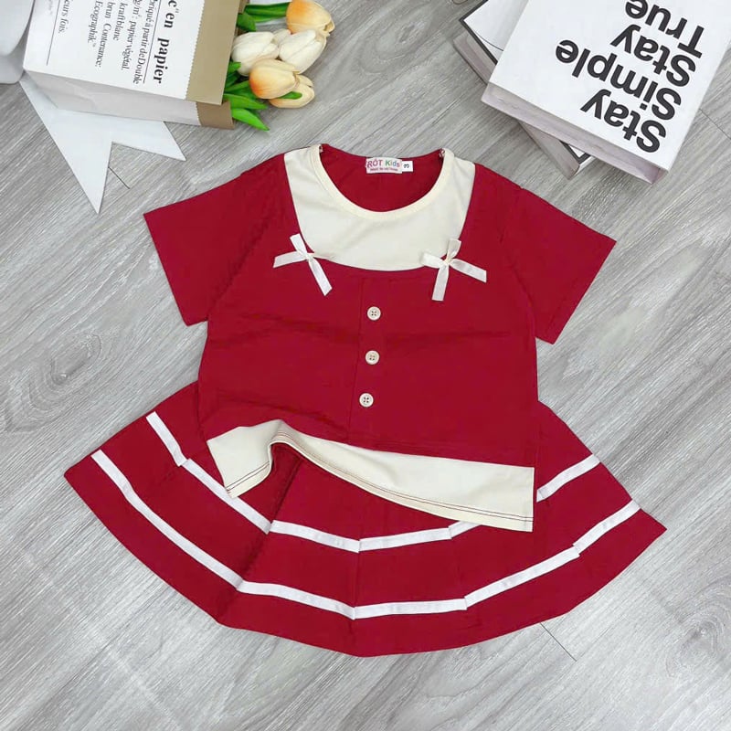 Bộ chân váy bé gái phối nơ