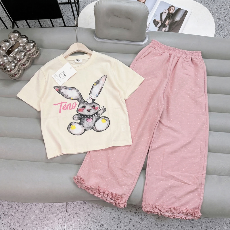 Bộ thun bé gái dài đũi suông thỏ