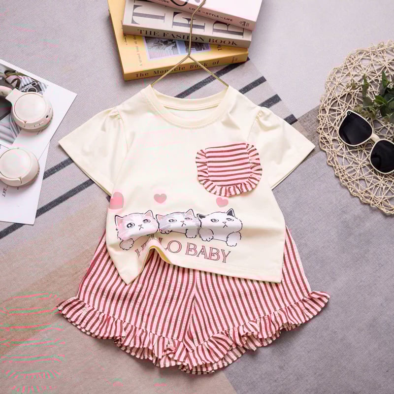 Bộ đùi bé gái bèo sọc túi mèo