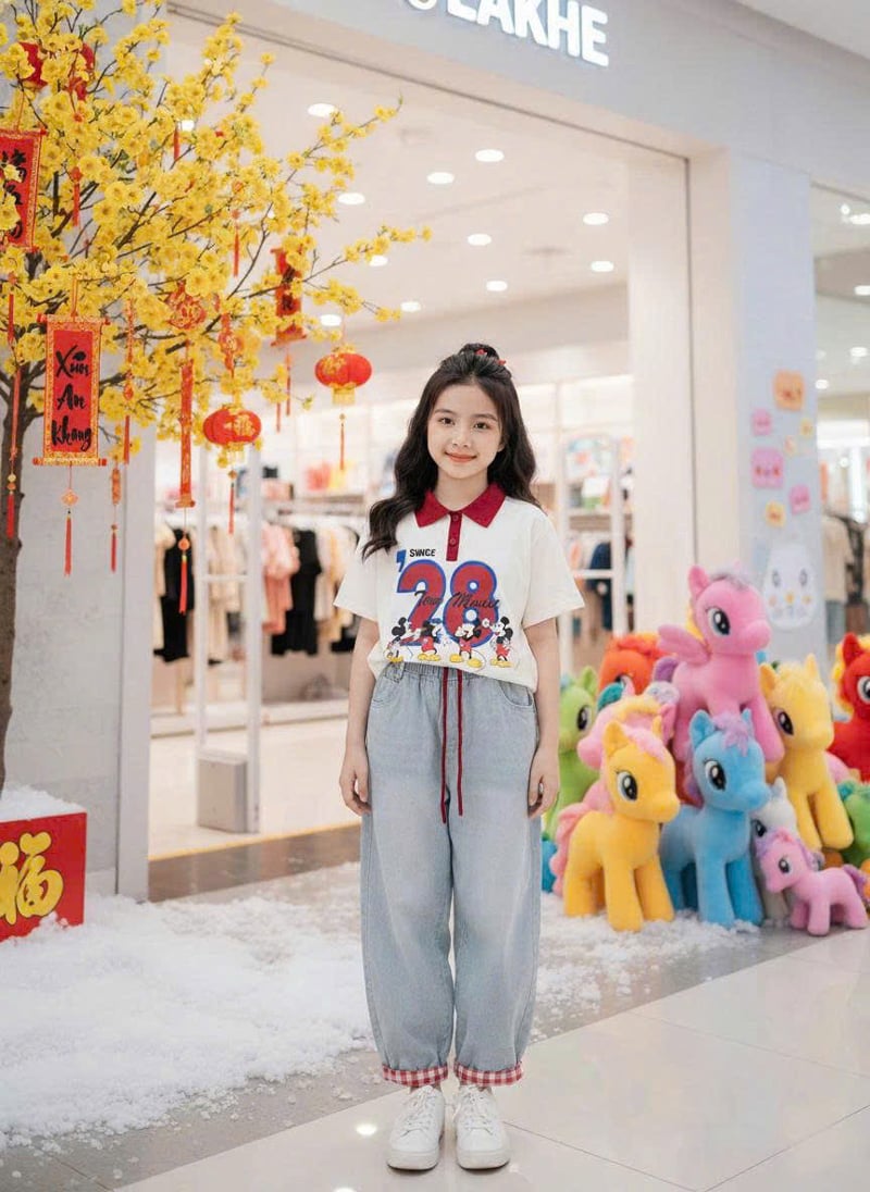 Bộ jean baggy bé gái Mickey 28