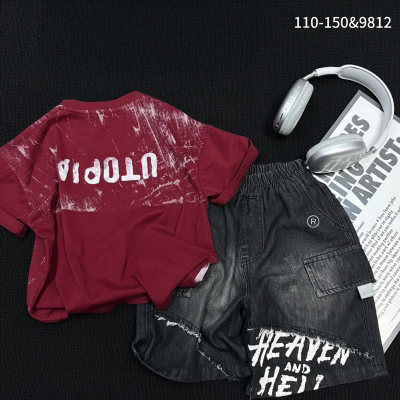 Bộ jean bé trai loang Quảng Châu tia chớp