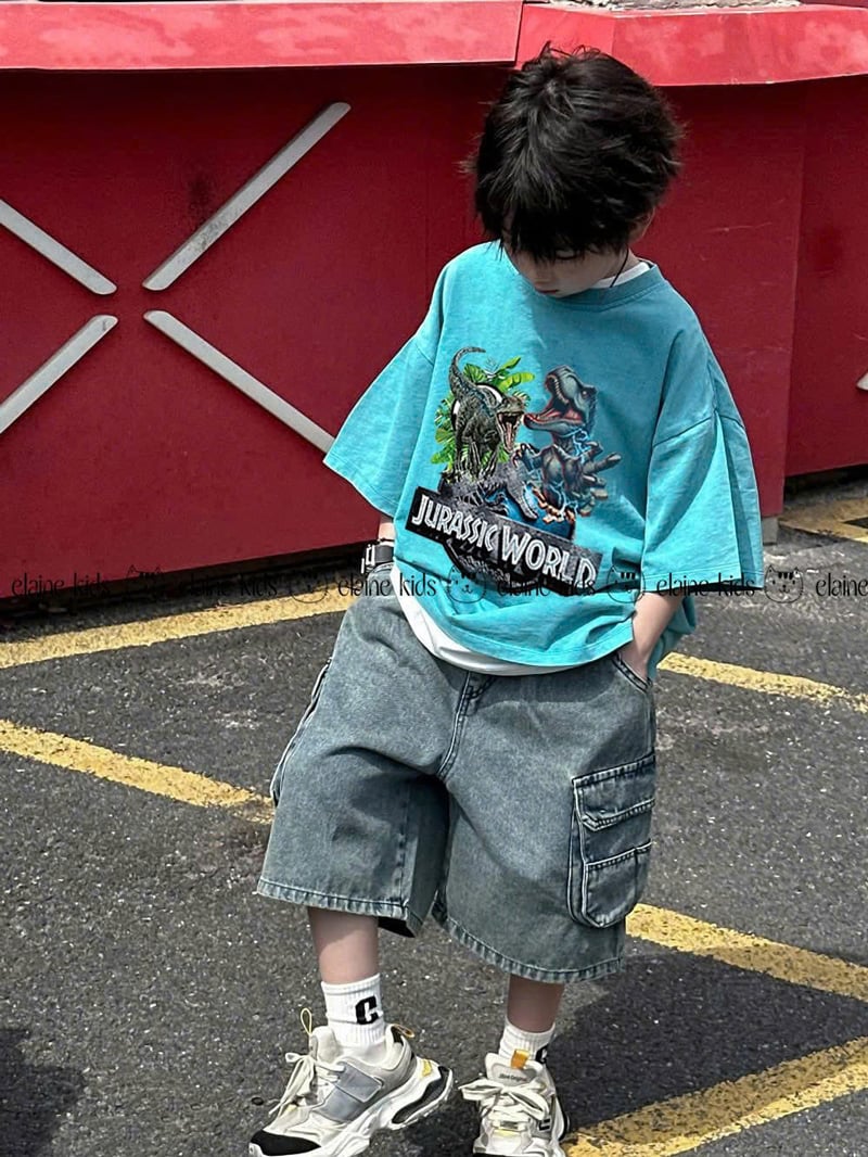 Bộ jean bé trai túi hộp khủng long