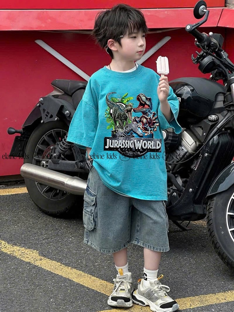 Bộ jean bé trai túi hộp khủng long